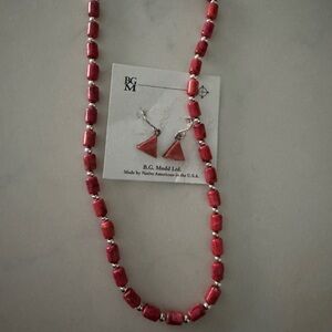 B.G. Mudd Red Beaded Necklace and Earring Set